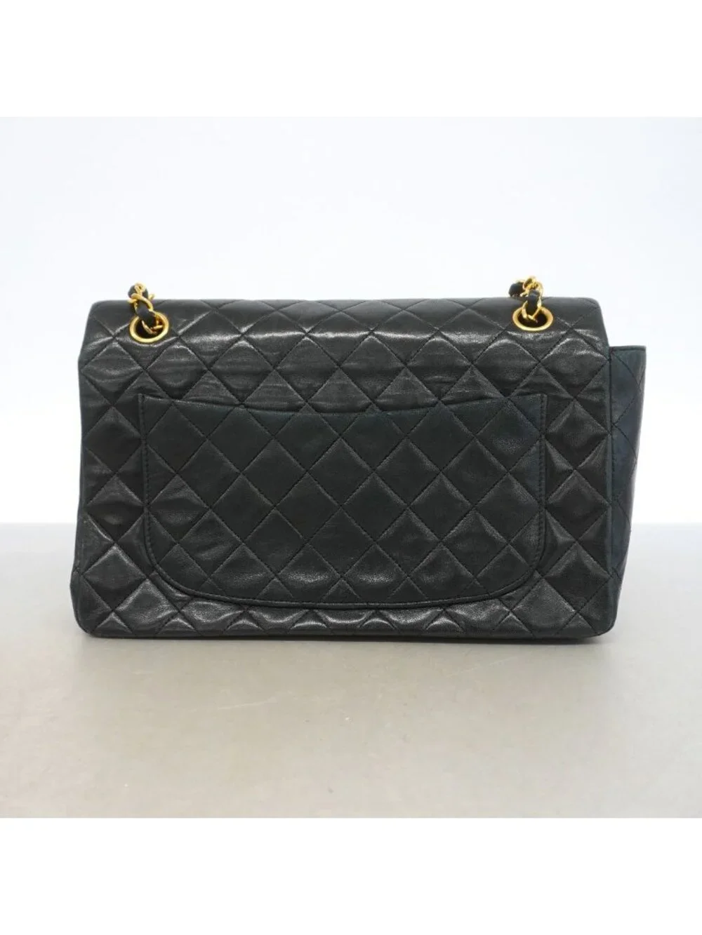 Chanel Shoulder Bag Quilted Lambskin Black Gold
